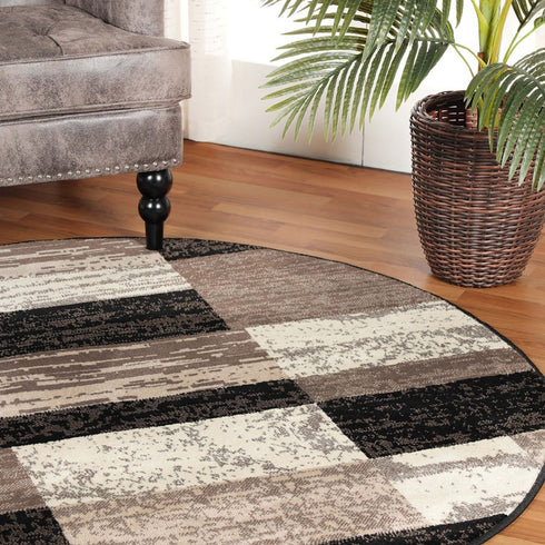 12' Black Brown And Beige Patchwork Runner Rug